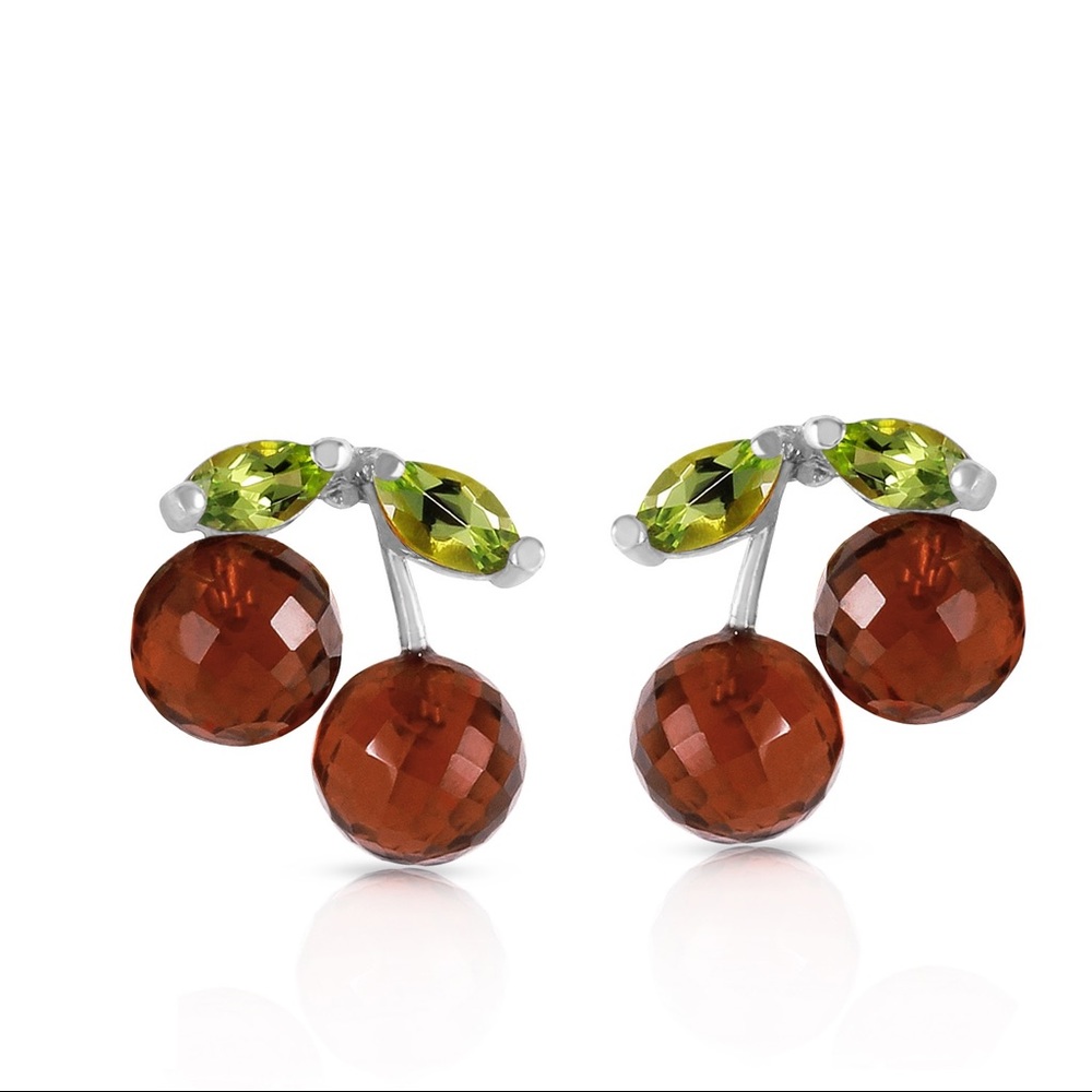🌞🍒14K SOLID GOLD EARRINGS WITH GARNETS/ PERIDOTS - Picture 2 of 5